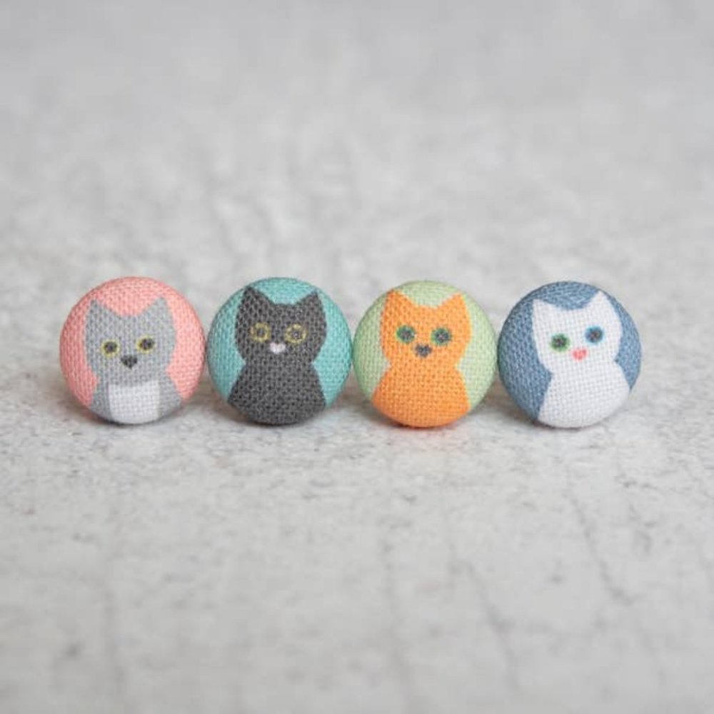 NWT Mix and Match Cat print Fabric Button Earrings